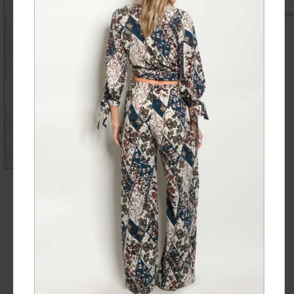 🆑 Cream Boho Floral Top & Pants Set - Picture 2 of 2